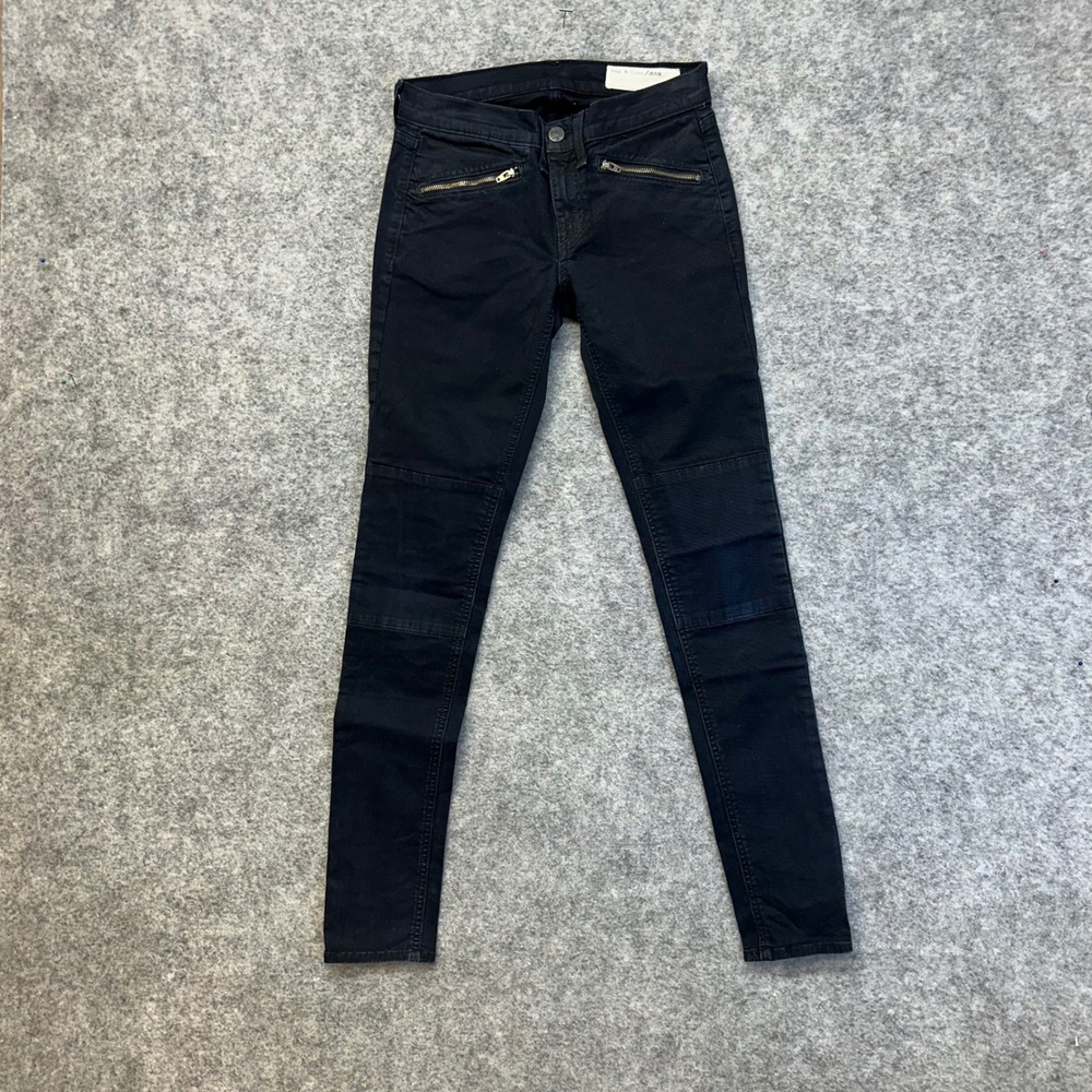 Rag & Bone Skinny Jeans Womens Size 24 Black Coated Moto Pants